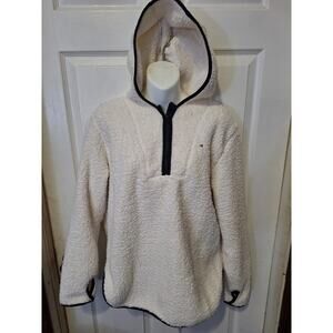 TOMMY HILFIGER Womens White Fleece Jacket Coat with Hood Size Small